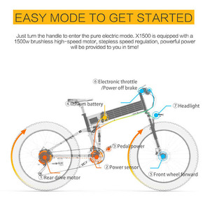 Vélo électrique hybride avec moteur 1500W, batterie lithium 48V 17.5Ah, pneus larges <span class=keywords><strong>de</strong></span> 26 pouces, moyeu arrière en alliage d'aluminium, 27 vitesses, freinage hydraulique - Product Image 6