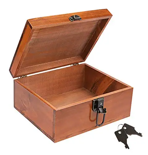 木製のお土産装飾的な木製の箱ヴィンテージクラフト宝石のギフトボックスと家の装飾のためのロックとキー付きの大きな木製の箱
