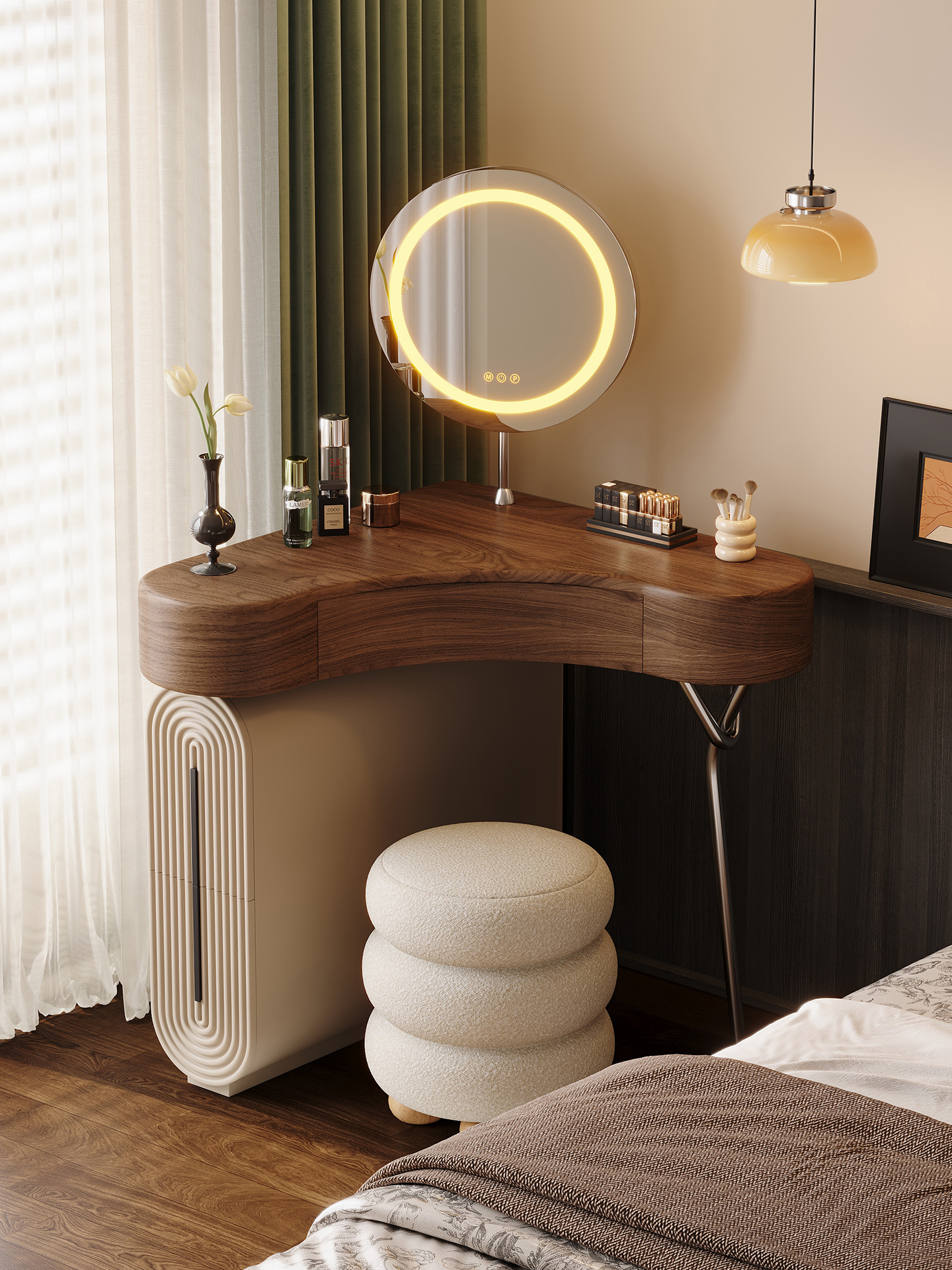 fitted corner dressing table Elegant Dressing Table with LED Mirror & Drawers for Style main image 0