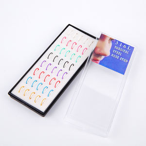 Anneau de nez incurvé en acier de titane, Anti-infection, perforation du nez, en acier inoxydable, 10 pièces cloutés en diamant - Product Image 2