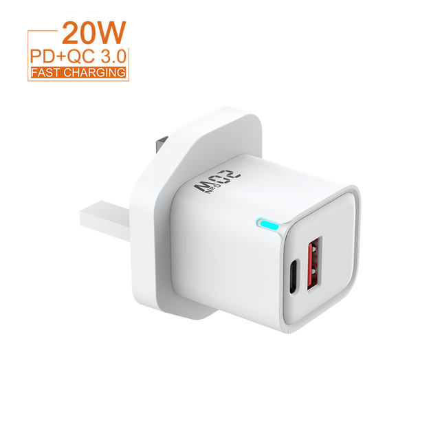 Factory Wholesale USB-C 20W Power Adapter with UK Plug QC3.0 Type C PD Fast Charger OTP & OVP Protection for iPhone 14 15 & 16