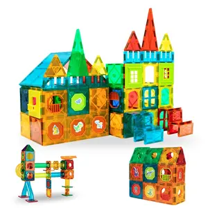 48/84/98/118 adet eğitim oyuncak seti renkli pencere DIY inşaat yapı taşları çocuklar için manyetik fayans