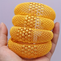 Ensemble de bracelets articulés larges plaqués or 24 carats, style maille, filigrane étoilé ajouré, bijoux ethniques de mariée pour mariage, fête, vacances