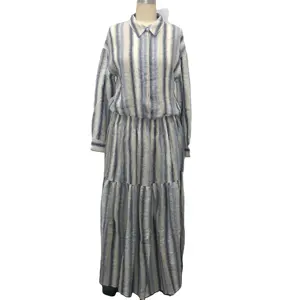 Top Sale Women Floor Length Dress in Spring Nice Price Lady Summer Linen Dress OEM Service Woven Dress with Long Sleeve