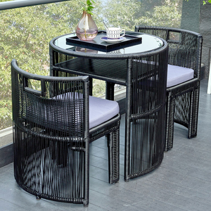 Ensemble <span class=keywords><strong>table</strong></span> <span class=keywords><strong>et</strong></span> <span class=keywords><strong>chaises</strong></span> <span class=keywords><strong>de</strong></span> patio en rotin peu encombrant pour petits meubles <span class=keywords><strong>de</strong></span> <span class=keywords><strong>jardin</strong></span> - Product Image 5