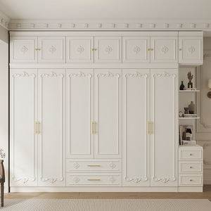 Meubles de chambre à coucher en bois massif de garde-robe blanche de style européen moderne ensemble de garde-robe avec table de toilette - Product Image 4