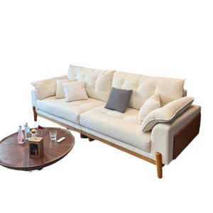 Sofá de madera de estilo nórdico con diseño de líneas rectas, en forma de L, tapizado en tela, para sala de estar, ideal para apartamentos pequeños. - Product Image 4