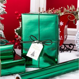 Merture Metallic Dark Green <b>Wrapping</b> <b>Paper</b> Roll 17 In X 16.4 Ft Grid Lines For Gift Packaging - Product Image 2