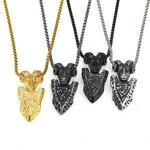 Mens WaterProof Stainless Steel Ram Head Pendant <b>Necklace</b> Viking <b>Celtic</b> Biker Gothic Box Chain Gold Silver Black Hypoallergenic - Product Image 1