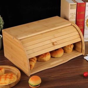 Caja de madera para guardar pan, color madera natural, 37.5x26x38cm, con tapa, para almacenamiento de alimentos en la cocina - Product Image 1