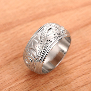 Anillo de boda de plata con diseño floral clásico unisex liso T0194 - Product Image 2