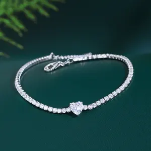 Adjustable Cubic Zirconia 925 Sterling Silver Heart Charms Bracelets Bangle for Women Bulk Wholesale Lady Fashion Jewelry