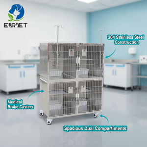 Jaula para Mascotas EURVET de 4 Puertas, Acero Inoxidable 304, para Hospital <span class=keywords><strong>Veterinario</strong></span>, Guardería, Aislamiento para Inyecciones/Infusiones - Product Image 1