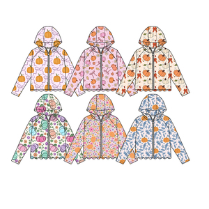Sudadera con capucha y cremallera de calabaza para niñas pequeñas, estilo boutique, nueva moda, ropa infantil al por mayor, ropa de otoño de fábrica para niños - Product Image 1