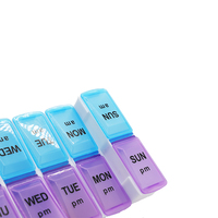 Hebdomadaire AM PM 2 fois par jour bleu violet plastique pilule rangement organisateur distributeur étui à vitamines 7 jours capsule boîte impression personnalisée