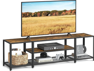 Meuble TV moderne en métal style ferme, centre de divertissement à 3 niveaux, console TV avec étagères de rangement ouvertes pour salon et chambre - Product Image 1