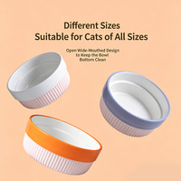 Bol d'alimentation pour animaux de compagnie en céramique à rayures verticales, base antidérapante en silicone amovible, plat à double usage pour nourriture et eau pour chaton et chiot