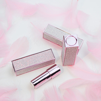 Tube de rouge à lèvres ou baume à lèvres vide de luxe en plastique avec bouchon à vis, calibre 12,1 mm, rose métallisé super pailleté, violet, avec logo personnalisé