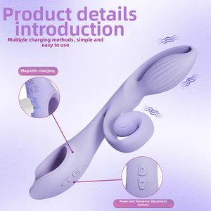 Mainan Seks Getar Ganda Ergonomis - <span class=keywords><strong>Stimulator</strong></span> Ujung Daun & Bola Unik, Vibrator Kelinci Silikon 10 Mode dengan Pegangan Cincin Jari - Product Image 4