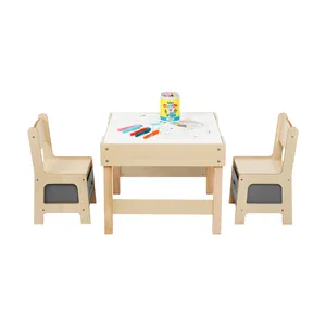 Holz-Kindermöbel-Sets doppelseitiger Tisch und Stühle für Kinder Aktivitättisch mit Aufbewahrungsbox