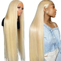 Perruque Mavis Premium en cheveux humains Remy vietnamiens blonds longs, avec frange sans colle, double épaisseur, emballage personnalisable