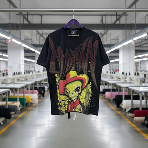 T-shirt <span class=keywords><strong>in</strong></span> cotone con collo alto MIXED EMOTION, stampa retrò, strass termoadesivi, lettere, alla moda, stile streetwear, casual, hip hop - Product Image 1