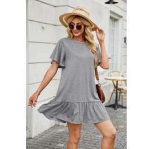 Vestido de Manga Corta Holgado con Cuello Redondo en Color Liso de la Colección Primavera Verano JAC22 Y9323 - Product Image 3