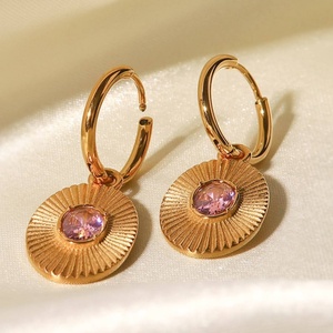 Pendientes de Aro de Acero Inoxidable con Baño de Oro de 18K y Esmeralda, Pendientes de Lujo con Circonita Verde, Accesorios de Joyería para Mujer, Venta al por Mayor - Product Image 2