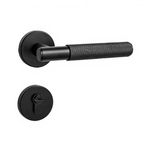 Dooroom Juego de manillas de puerta modernas de latón moleteado ambidiestras con palanca, para interior, con cilindro magnético de paso privado tipo EU - Product Image 4