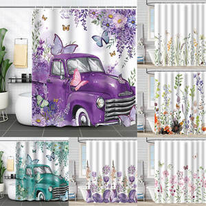 Farmhous Purple Truck Acuarela Flor Hojas Mariposa Tela impermeable Impresión Cortina <span class=keywords><strong>de</strong></span> ducha para <span class=keywords><strong>Baño</strong></span> - Product Image 1