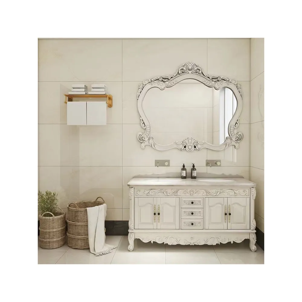 Europese Stijl Badkamer Wastafel En Vanity Units Luxe Wit Badkamermeubel Met Spiegel Vanity Combo