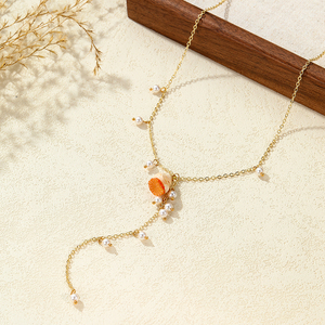 Delicado Collar con Colgante de Vaina de Loto Natural, Chapado en Oro de 14K, <span class=keywords><strong>Cadena</strong></span> con Eslabones de Perlas Falsas Redondas, Joyería Romántica de Moda, Regalo - Product Image 2