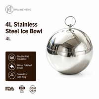 Seau à glace en acier inoxydable HC 304, conteneur à glace 4L à double paroi avec couvercle hermétique et poignée, seaux à vin pour bar et commerce, revêtement poudré