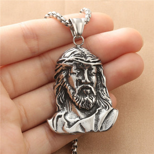 Yunnique Stainless Steel Geometric Face Jesus Pendant Men's <b>Necklace</b> Retro Themed Charm 190168 - Product Image 3
