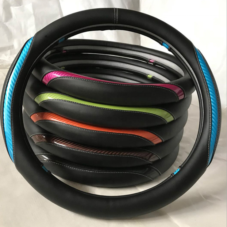 Universal Carbon Fiber Leather Steering Wheel Cover | 4-Spoke Design | All Car Fitment