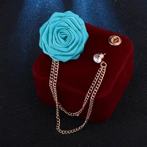 Broche de noivado coreano, broche de casamento de pano artístico, feito à mão, rosa, flor, lapela, emblema, corrente de borla, acessórios de traje masculino