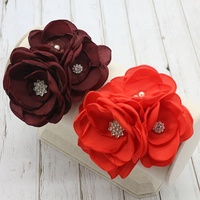Fleur en tissu décorée de perles, 3D, rouge, 15 cm, grandes fleurs artificielles, accessoires en tissu faits à la main, corsage pour mariage, fête