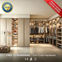 Dressing moderne sur mesure, armoire minimaliste sans poignées avec éclairage LED, mobilier sur mesure pour toute la maison, pour villa