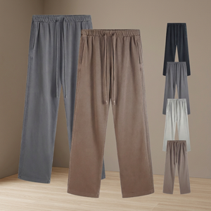 <b>Men</b> Straight Leg Drawstring Sweatpants <b>Elastic</b> <b>Waist</b> Casual Jogger <b>Trousers</b> With Side Pockets Midweight Cotton Spandex Mix - Product Image 3