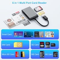 Lector de Tarjetas Inteligentes Rocketek USB 2.0 6 en 1 con Múltiples Puertos para Tarjetas SD/TF/Bancarias