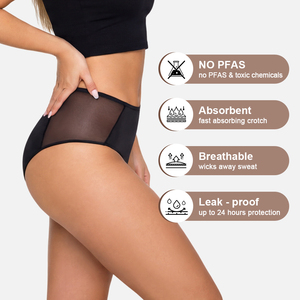 Braguitas Menstruales OEM de Estilo Básico para Flujo Abundante, Cintura Media, Laterales de Malla Transparente, Transpirables, a Prueba de Fugas, para Uso Diario - Product Image 2
