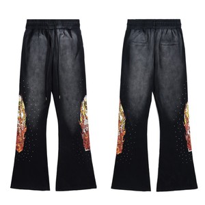 Pantalon de survêtement épais à cordon de serrage de haute qualité, imprimé numérique vintage, noir et gris, en coton - Product Image 4
