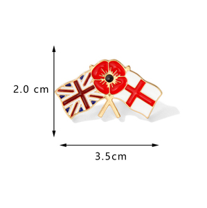 Mohn blume Vereinigtes Königreich St Georges Cross Doppel flagge Brosche Mode Emaille Anstecknadel Abzeichen - Product Image 6