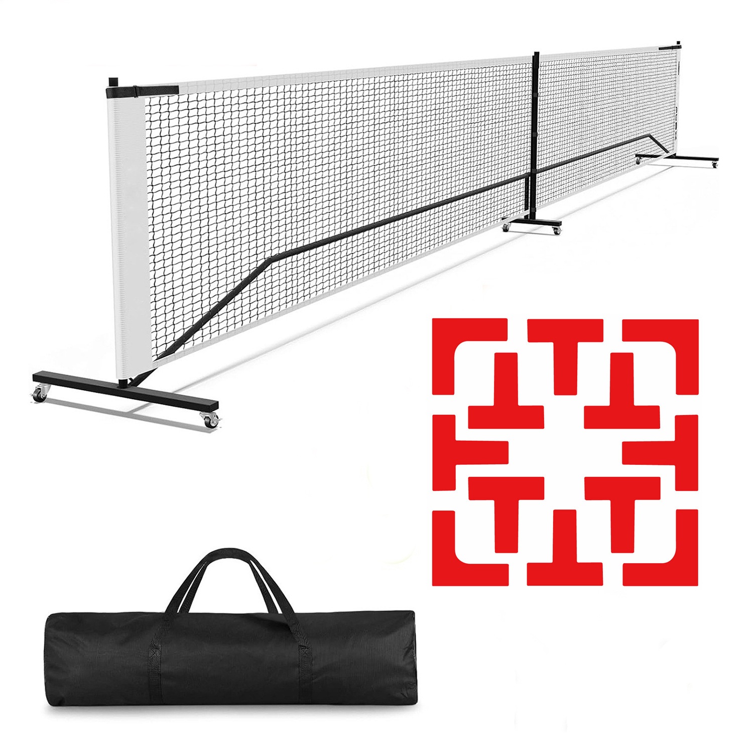 Línea de campo roja con rejilla con ruedas.