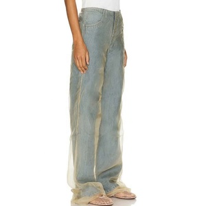 Vêtements en gros de haute qualité : Jeans OOTD taille haute, coupe droite ample, jambe large, en denim organza - Product Image 2