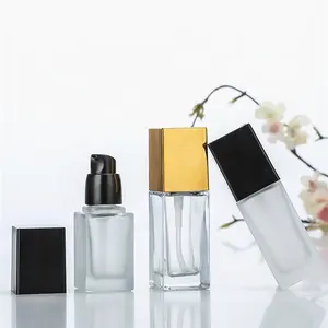 Empty Frosted Cosmetic Glass Lotion Bottle With Pump 15Ml 20Ml 30Ml