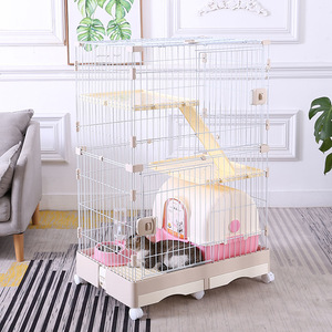 Cage pour animaux de compagnie à double paroi en fil d'acier, rectangulaire, taille moyenne, avec plateau et roulettes pour chats, chiens, lapins, cochons d'Inde - Product Image 4