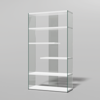 Vitrine d'exposition autoportante haut de gamme en verre trempé sans cadre avec accessoires en aluminium