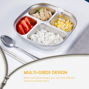 Kırılmaz kare çocuk bebek tepsileri paslanmaz çelik bölünmüş gıda tepsileri 3 bölüm yemek tabakları restoran için kafeterya karışıklık tepsisi - Product Image 4