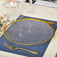 Assiettes de présentation en verre transparent effet craquelé avec bord doré, motif rond, pour mariages – Vente directe usine à prix abordable